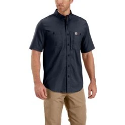 Carhartt Men's Shirt: 102537 412 Navy Short Sleeve Rugged Professional