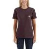 Carhartt Women's Shirt: WK87 103067 643 Deep Wine Short Sleeve Loose Fit Pocket Tshirt