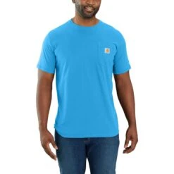 Carhartt Shirts: Men's 104616 HA6 Azure Blue Force Relaxed Fit Short Sleeve Pocket T-Shirt