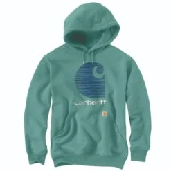 Carhartt Sweatshirts: Men's 105431 L05 Slate Green Heather Defender Loose Fit āCā Logo Graphic Sweatshirt