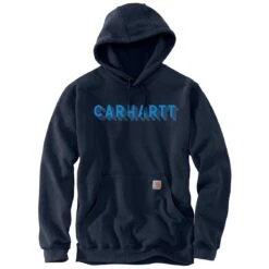 Carhartt Sweatshirts: Men's 105944 472 New Navy Rain Defender Loose Fit Logo Graphic Sweatshirt