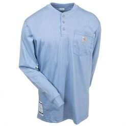 Carhartt Shirts: Men's Blue 100237 465 Flame Resistant Henley Work Shirt -Carhartt Outlet Workwear Store carhartt 100237 465 f 01
