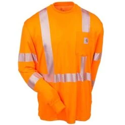 Carhartt Force Shirts: Men's Force Orange 100496 824 Hi Vis Long Sleeve Shirt -Carhartt Outlet Workwear Store carhartt 100496824 f 01