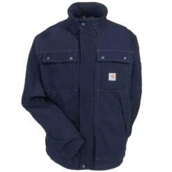 Carhartt Coats: Men's 102182 410 Dark Navy FR Quick Duck Coat -Carhartt Outlet Workwear Store carhartt 102182410 f 01