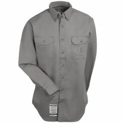 Carhartt Shirts: Men's FRS160 GRY Gray Flame Resistant Twill Shirt -Carhartt Outlet Workwear Store carhartt frs160gry f 01