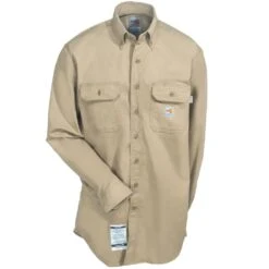 Carhartt Shirts: Men's FR Khaki FRS160 KHI Twill Flame Resistant Shirt -Carhartt Outlet Workwear Store carhartt frs160khi f 01