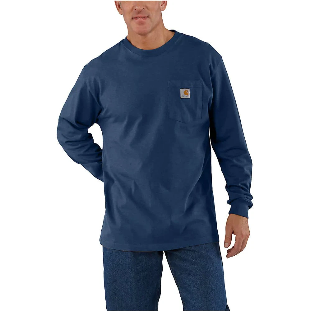 Carhartt Shirts: Men's K126 413 Dark Cobalt Blue Heather Long Sleeve Pocket Work Shirt 1 Carhartt Shirts: Men's K126 413 Dark Cobalt Blue Heather Long Sleeve Pocket Work Shirt