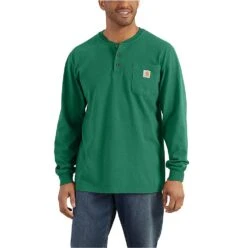 Carhartt Shirts: Men's K128 G55 North Woods Heather Long Sleeve Workwear Henley Shirt