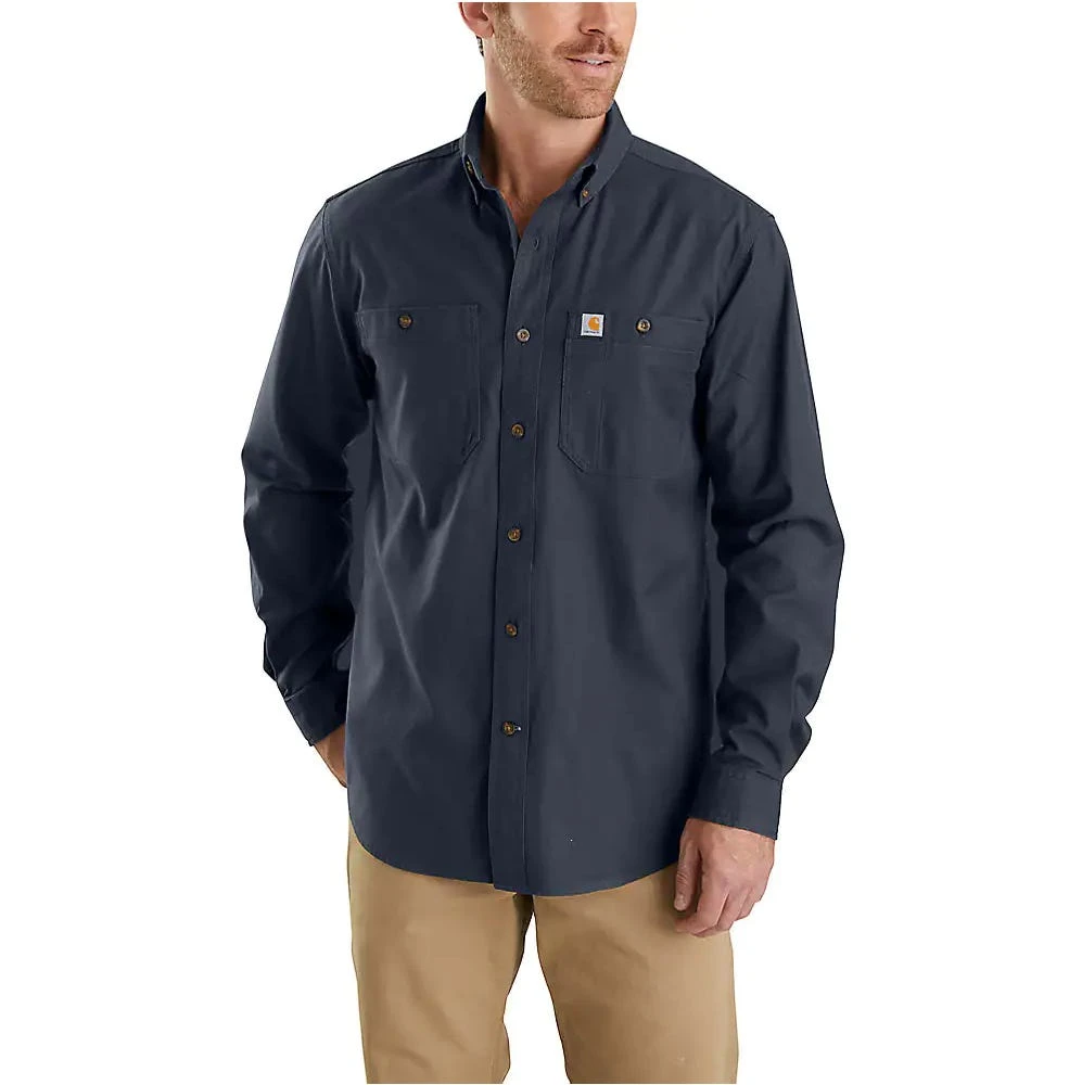 Carhartt Shirts: Men's 103554 412 Navy Rugged Flex Relaxed Fit Midweight Canvas Long Sleeve Shirt 1 Carhartt Shirts: Men's 103554 412 Navy Rugged Flex Relaxed Fit Midweight Canvas Long Sleeve Shirt