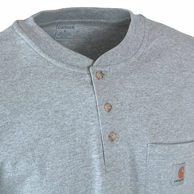 Carhartt Shirts: Men's Grey Long Sleeve K128 HGY Cotton Knit Henley Shirt 2 Carhartt Shirts: Men's Grey Long Sleeve K128 HGY Cotton Knit Henley Shirt - Image 2