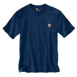 Carhartt Shirts: Men's K87 413 Dark Cobalt Blue Heather Heavyweight Pocket Short Sleeve Loose Fit T Shirt