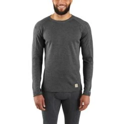 Carhattt Underwear: Men's MBL131 Black Heather Heavyweight Base Force Poly-Wool Crew